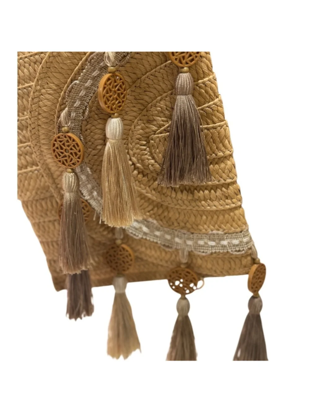 Boho Basket Woven Clutch Wristlet with Tassel Accents